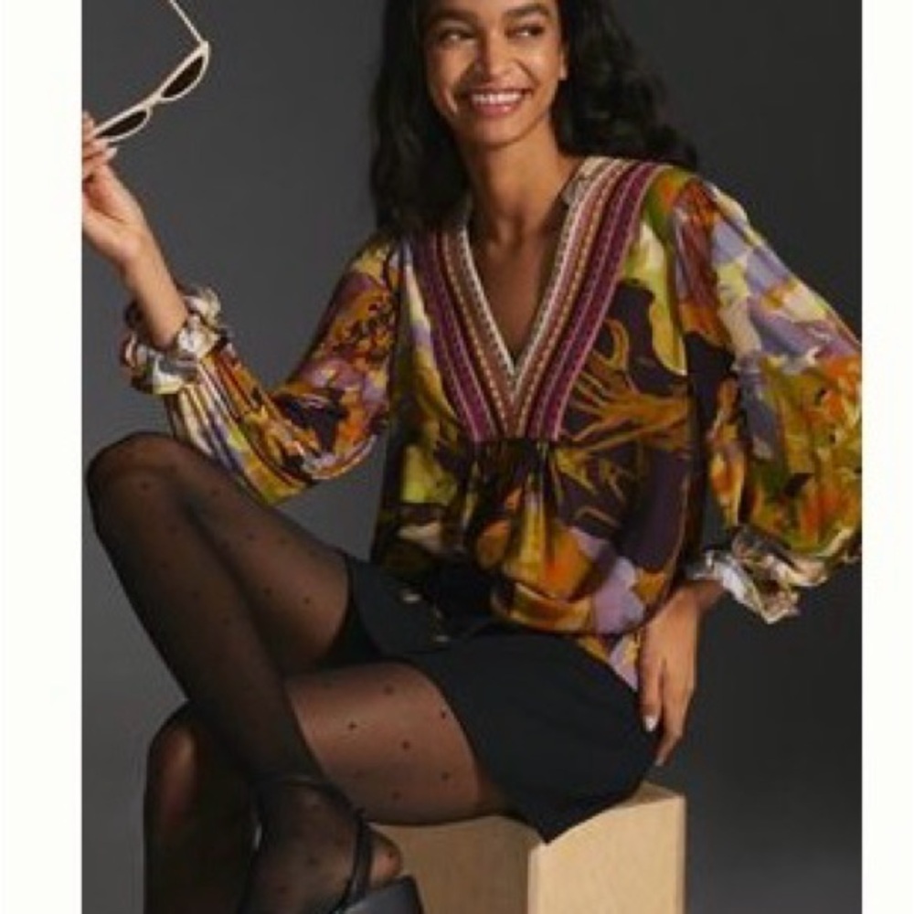 Anthropologie Floral V-Neck Blouse